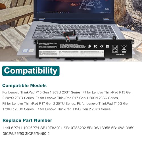 Image of ASUNCELL L19L6P71 L19C6P71 Battery for Lenovo ThinkPad P15 P17 T15G G1 G2 Gen 1 2 Mobile Workstation 20ST 20SU 20SN 20SQ 20YU 20YQ 20YS 20YR 20UR 20US 20ST000DGE 20YU0003GE 5B10W13958 5B10W13959 94WH