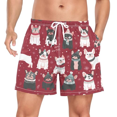 Happy New Year Bulldog Men's Swim Trunks with Liner Quick Dry Beach Shorts Swimwear Bathing Suit S-XXL