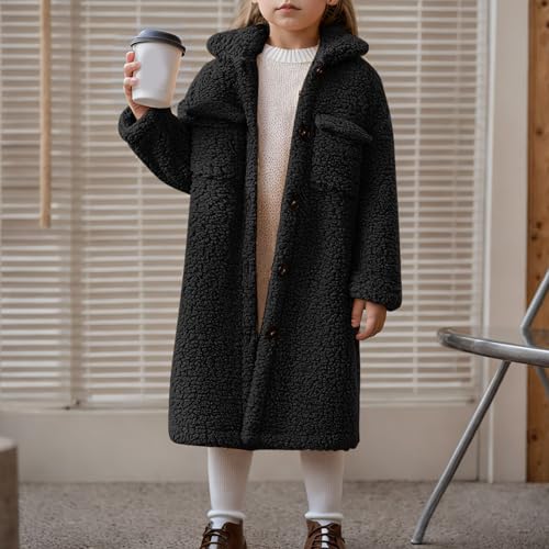 Boys Girls Fuzzy Fleece Jacket Long Sherpa Winter Coats Button Down Faux Fur Windbreaker Overcoat with Pockets2