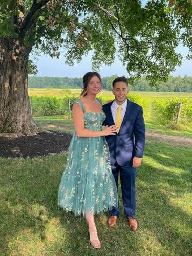 Basgute Women's Flower Embroidery Tulle Prom Dresses Tea Length Corset A Line Fairy Formal Evening Party Gown3