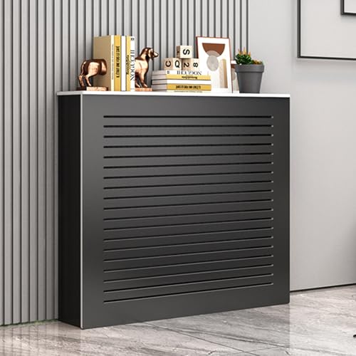 Modern Radiator Cover Cabinet Shelf, Louvered Grill Shelf Cabinet, Wood Heating Cover Vertical Slats Storage Organizer, Living Room Bedroom Hallway Decor Cabinets(50x60x25cm/19.7x23.6x9.8in, Black)
