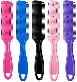 5Pcs Professional Trimmer Razor Dual Side Cutting Scissors Hair Thinning Comb Slim Haircuts Cutting Tool Blade Barber Cut Hair Brush Tools Double Edge Razor 5Color