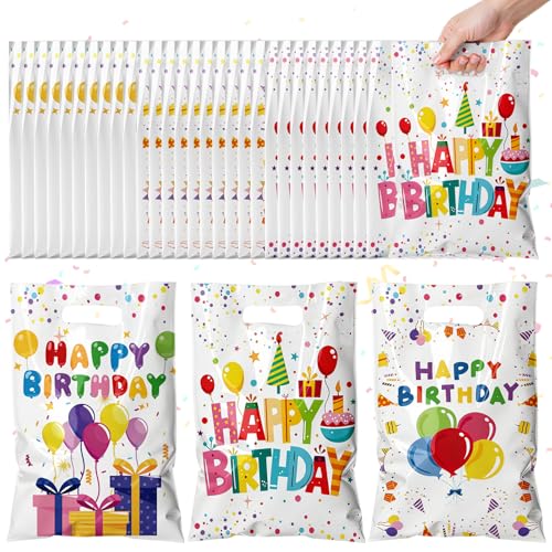 TESKEUP Party Favor Bags for Birthday Goodie Bags - Bulk Treat Gift Bags for Candy Cookies Snacks Happy Birthday Party Supplies Classroom Treats and Event Gifts (30 Pcs)