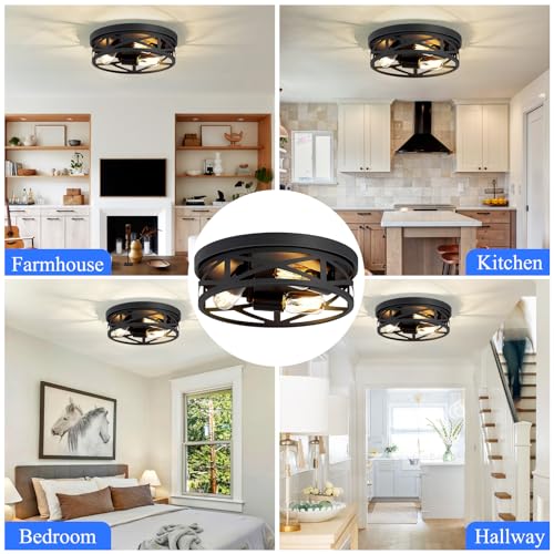 Image of SKEJAO Flush Mount Ceiling Light Fixture,3-Light Ceiling Light Fixture,Black Hallway Light Fixtures Ceiling,Light Fixtures Ceiling Mount for Kitchen,Farmhouse,Hall,Bedroom,Bathroom (1 Pack)