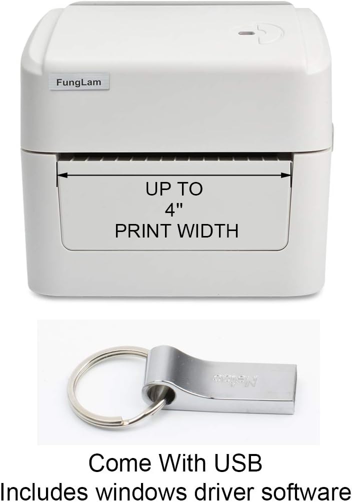 FungLam Label Printer, High Speed USB Direct Thermal Label Printer for Amazon, Ebay, Etsy, Shipify Labeling, 4x6 Shipping Label Printer, Thermal Printer, White