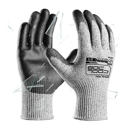 COOLJOB 12/120 Pairs A4 Cut Resistant Safety Work Gloves with Grip, Breathable & Lightweight Polyurethane PU Coated Protective Gloves for Wood Carving, Glass Handling, Mechanic Work, Gray Xlarge