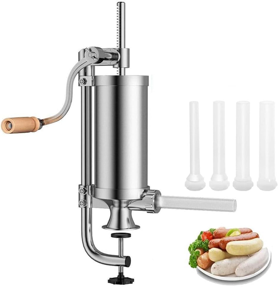 3L Sausage Filler Stuffer Home Made, Stainless Steel Vertical Sausage Maker, with 4 Filling Tubes,for Household Use,
