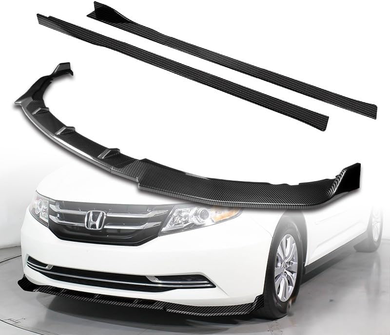 9pcs Combo Front Bumper Body Kit Lip + Side Skirt Extensions Diffuser Compatible with 2011-2017 Honda Odyssey 2012 2013 2014 2015 2016 (Painted Carbon)