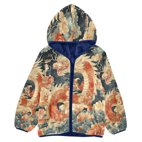 Design with Dragon Toddler Fleece Jacket Girl Boys Hooded Fleece Jacket Coat Warm Outwear Zip-up 3-10T