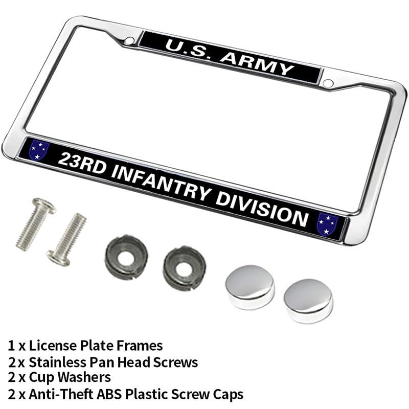 Image of US Army 23RD Infantry Division License Plate Frame Holder,Veteran US Army Stainless Steel Car Licence Plate Covers for Standard Size