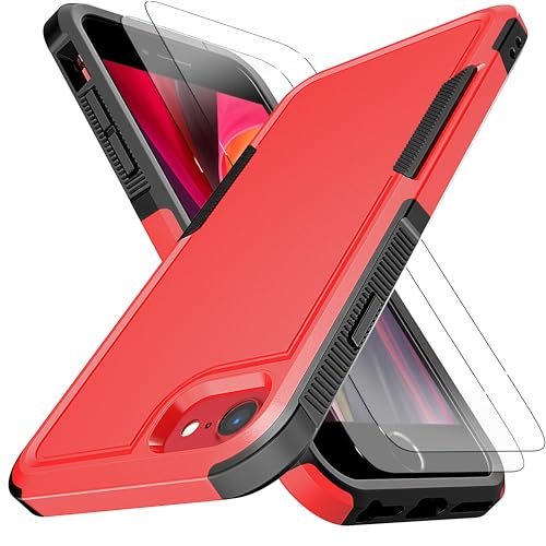 Coque iPhone SE protection antichoc militaire rouge avec 2 verres pour stopper les bris d'écran