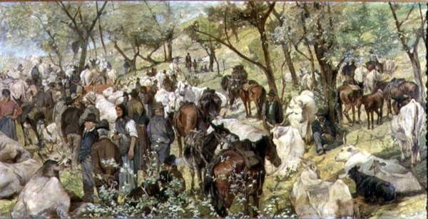 Impression d'affiches Marché aux bestiaux de la Maremme par Fattori Toile 60x90cm