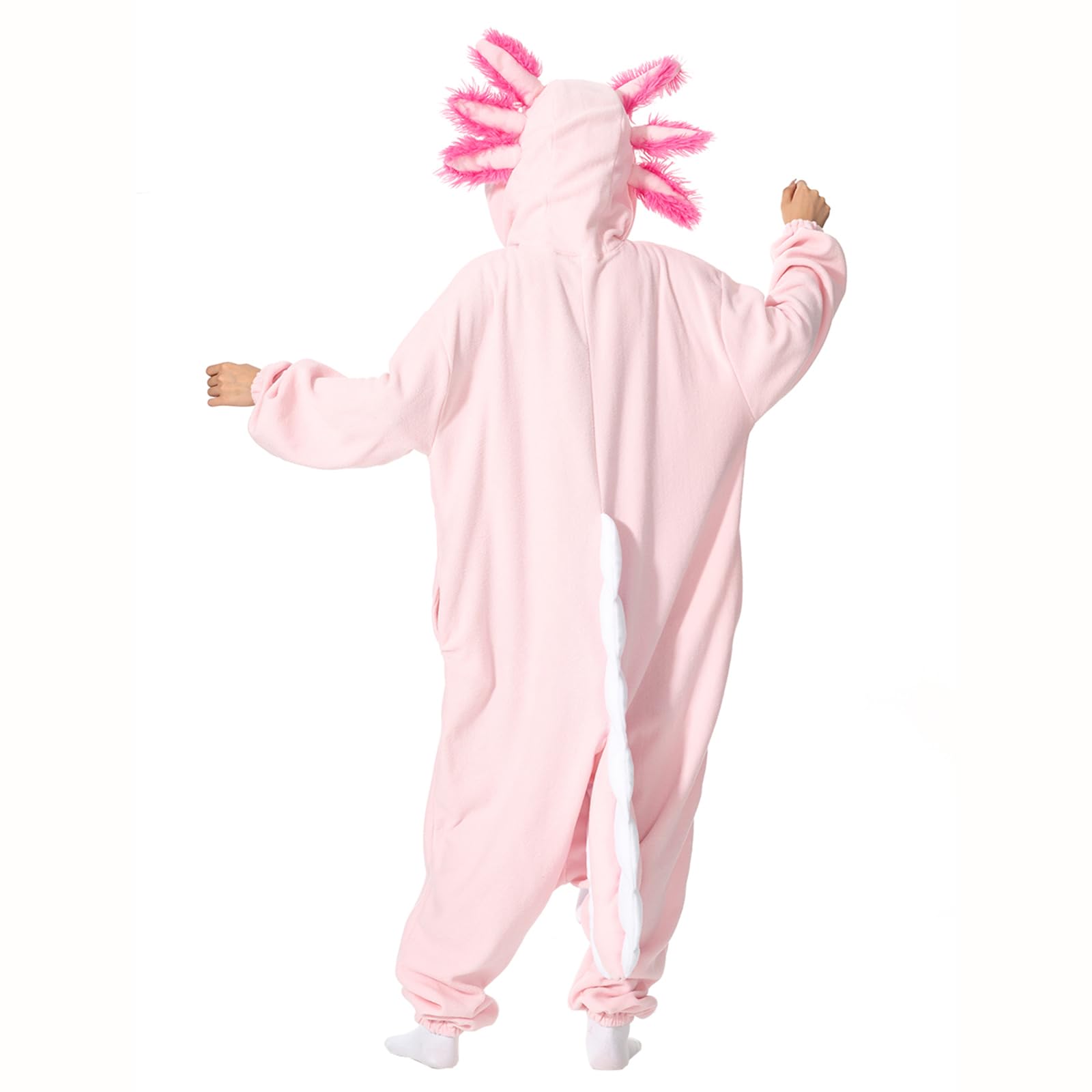LANFAN Erwachsene Onesie Axolotl Kostüm Pyjama Herren Damen Unisex Cosplay Tier Plüsch Nachtwäsche Halloween Jumpsuit für Schlafanzug