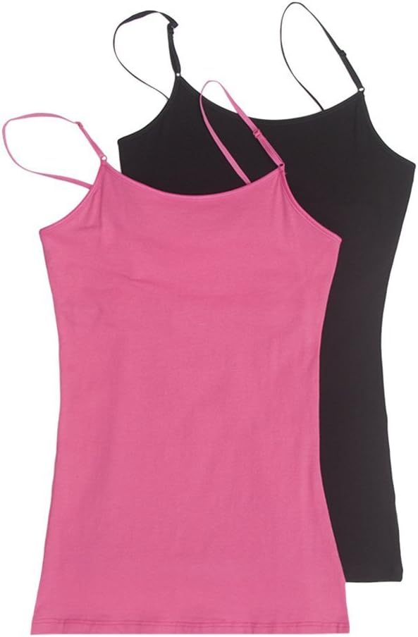 2 Pack Zenana Women's Basic Cami Tank Tops Large Black, Fuchsia