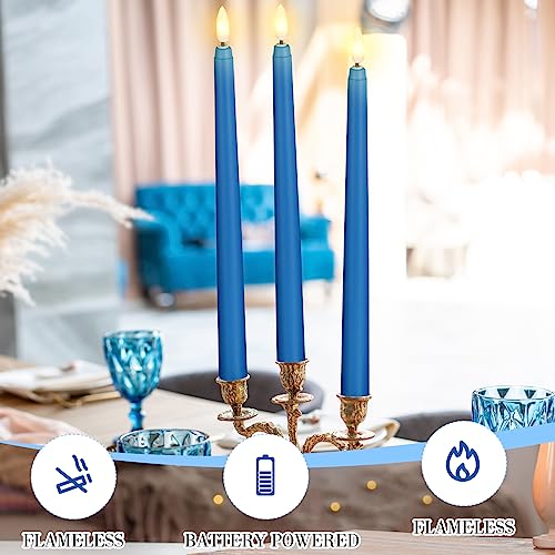 Image of Macarrie 24 Packs Flameless Taper Candles Battery Operated Fake 11 Inch Long Candlelight LED Flameless Candlesticks Flickering Tapered for Summer Fall Wedding(Blue)