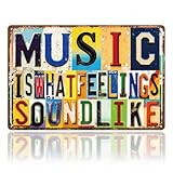 WADORN Music Inspirational Vintage Metal Tin Sign, 8x12 Inch Music Is What Feelings Sound Like Retro Art Sign Funny Practice Room Wall Poster Decor Gifts Plaque for Man Cave Garage Cafe Pubs Bar Home