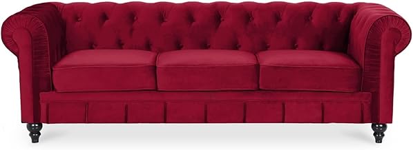 INTENSE DECO Altesse - Canape Chesterfield Velours 3 Places Rouge
