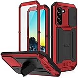 Metal Case for Samsung Galaxy S22+ /S22 Plus (6.6) with Camera Cover, Metal Military Heavy Duty Armor Shockproof Outdoor Sports Rugged Case with Built-in Screen Protector and Kickstand (S22+, Red) -  YEON