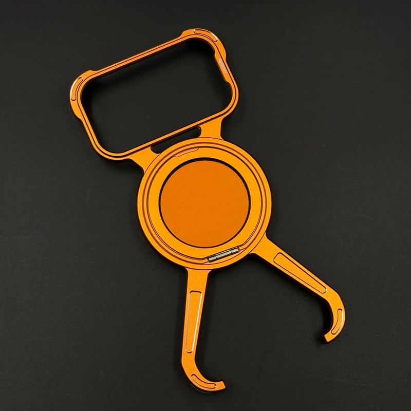 Image of X Shaped Frameless Metal Bumper Compatible with iPhone 17 Pro Max with 360 Rotate Ring Kickstand | Luxury Aluminum Armor Case | Super Slim Metal - Orange Titanium