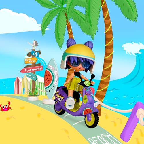 Pinypon TOP Moto Girl, bewegliche Figur mit Armen und Beinen, Set für Mädchen mit Motorrad, inklusive Helm und Brille, austauschbare Kleidung und Schuhe, doppelseitig, ab 4 Jahren, berühmt (PNN03000)