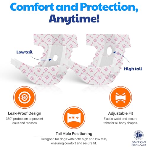 Image of American Kennel Club Female Dog Wrap, Disposable Diapers with Wetness Indicator, (Large - Low Tail, 50, Count)