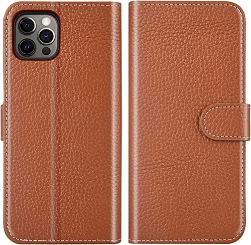 Étui en cuir pour iPhone 13 Mini orange à rabat chic et antichoc