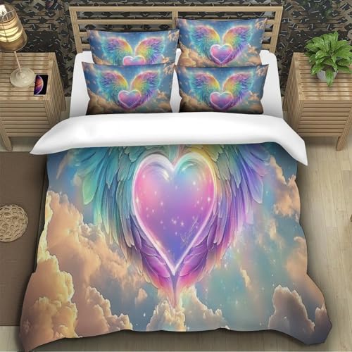 Housse de couette cœurs avec des ailes arc-en-ciel, le cadeau idéal pour filles et enfants - 5