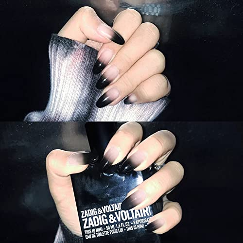 Press on Nails, 24Pcs Coffin False Ballerina Nails Tips Long Medium Short False Nails with Nails File Glue Stickers for Women Girls (Black Gradient)