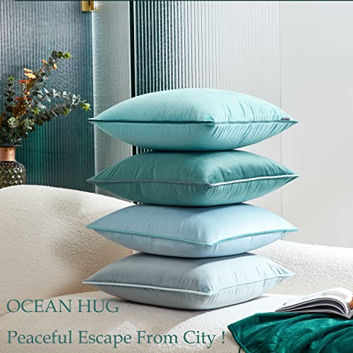 T Soleil Less Is More Throw Pillow Covers Decorative Pillows Blue Cushion Covers | Set Of 4, Ocean Hug Series, Robin's Egg Blue Color Matching Designs, Soft Velvet Piped Edging, 45 X 45 Cm #TOP2