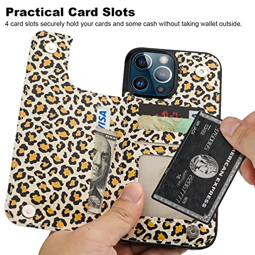 Image of HAOPINSH iPhone 13 Pro Max Wallet Case - Leopard Cheetah Pattern Flip Folio PU Leather Kickstand Card Slots Case, Double Magnetic Clasp, 6.7 inch