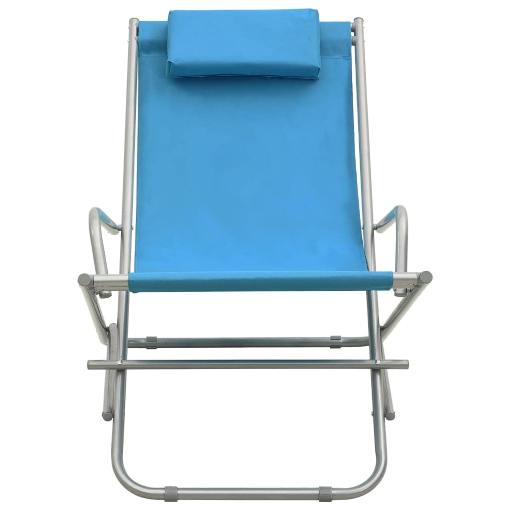 Chaises à Bascule, Lot de 2 en Acier Thermolaqué, Design Pliable avec Appui-Tête Rembourré, Rocking Chair Extérieur, Transat Jardin Exterieur,Bleu Acier, 69 x 61 x 94 cm