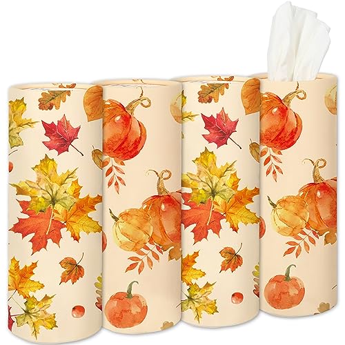 Whaline-4Pcs-Thanksgiving-Fall-Car-Tissue-Holder-with-Facial-Tissues-3-Ply-Watercolor-Pumpkin-Leaves-Travel-Tissue-Tubes-for-Fall-Autumn-Thanksgiving-Car-Tube-Face-Towel-Tissue-Box-Round-Container Whaline 4Pcs Thanksgiving Fall Car Tissue Holder with Facial Tissues 3 Ply Watercolor Pumpkin Leaves Travel Tissue Tubes for Fall Autumn Thanksgiving Car Tube Face Towel Tissue Box Round Container