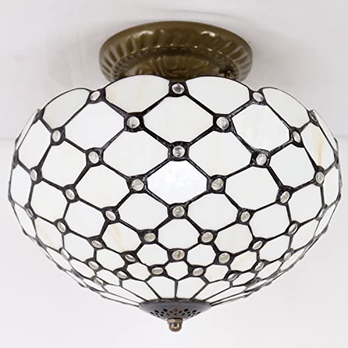 Image of WERFACTORY Tiffany Ceiling Light Fixture 12 Inch Semi Flush Mount Lamp