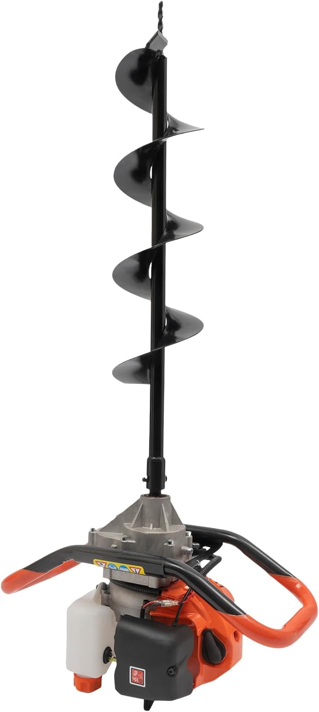2 Stroke 52cc Post Hole Digger Kit Gas Powered Earth Auger Borer Petrol Auger Drill Machine Fence Hole Digger with 4" 6" 8" Spiral Drill Bits Extension Bar for Tree Planting 1E44F-5