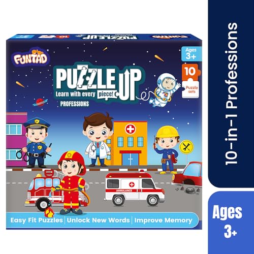 Image of Kids Puzzleup Learn Professions,10-In-1 Entry Level Puzzle,45 Big Size Jigsaw Pieces,Montessori Educational Toy To Improve Memory & Unlock New Words,Gift For Boys & Girls Age 3,4 & 5 Yrs