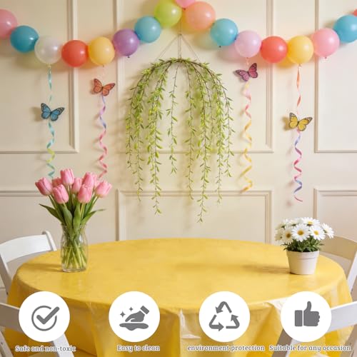 Image of CIEOVO 12 Pcs Round Spring Easter Tablecloths, Plastic Pastel Color Table Cloths Plastic Disposable Tablecloth Pastel Table Cover for Spring Easter Birthday Wedding Baby Shower Party Decorations