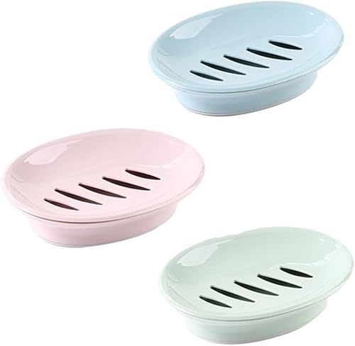 PIVHWIR - Juego de 3 jaboneras con soporte para jabón de drenaje, soporte de jabón de plástico de fácil limpieza, bandeja de jabón para parada en