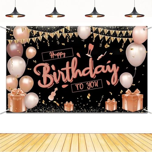 Bannières décoratives d'anniversaire, Grande Toile de Fond Joyeux Anniversaire, Fournitures de décoration en Tissu pour Femme Fille, Fond Photobooth pour Happy Birthday Fête 180×110cm (B)