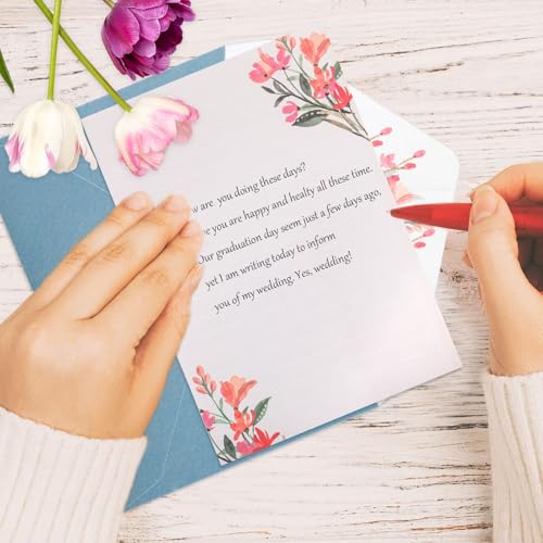 Briefpapier mit Umschlag, 24 Blatt Blumen Briefpapier Liniert mit 12 Briefumschlag, Schönes Briefpapier Set für handgeschriebene Briefe, Liebesbriefe und Einladungen (6 Florale Stile)