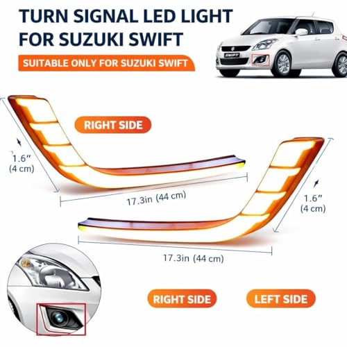 Image of CCE Imported Front Bumper LED Daytime Running Light with Yellow Turn Signal Indicator Fog Light DRL for Suzuki Swift 2015 to 2017 and Above (Set of 2)