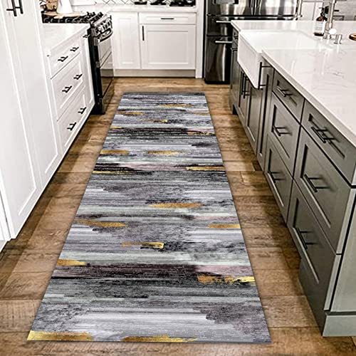 LHYZF Tapis de Coureur Moderne Moderne Contemporain, Largeur 60cm / 80cm/ 100cm/ 120cm, Coureurs de Tapis Longs antidérapants pour Le Couloir de Cuisine Hall de Cuisine- Gris/Or (Size : 60x350cm) – vue 5