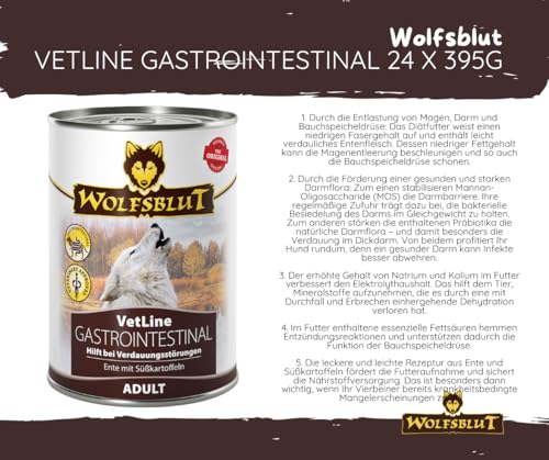 Wolfsblut Vetline Hundefutter - GASTROINTESTINAL, 24x395g - Sparbundel, Sparpaket - inklusive Warnicks Tierfutterservice Hundesnack Goodie