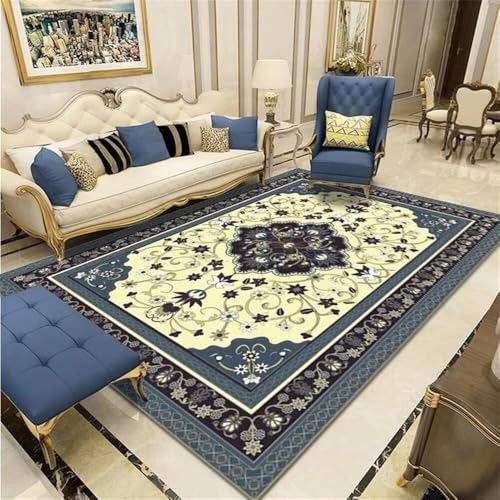 Descente de lit tapis de salon bleu rectangulaire pour le séjour