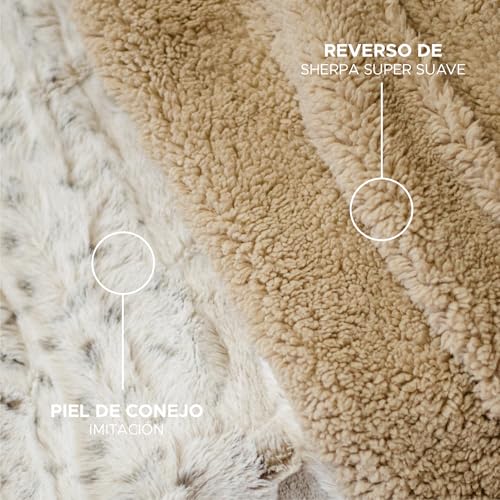 Miniatura 5 de Victorio Lucchino Manta Plaid Piel De Conejo Imitacion Con Reverso Sherpa - Manta Suave Para El Sofa O Para Cama Vl-80518 Beige, 160 X 220 Cm