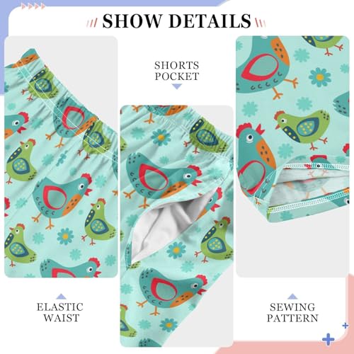 Cartoon Chicken Floral Boys Long Pants Soft Trousers Elastic Waist Kids Lounge Bottoms with Pockets S-XL4