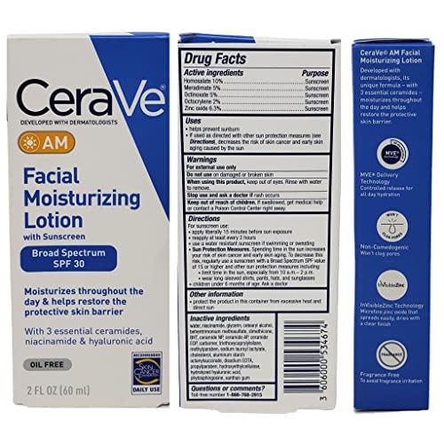 Cerave Daily Skincare Facial Bundle - Hydrating Facial Cleanser (16 Oz), Am Facial Moisturizing Lotion With Sunscreen (2 Oz), And Pm Facial Moisturizing Lotion (2 Oz) #TOP1