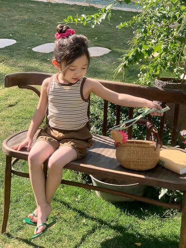 Image of BINIDUCKLING Toddler Tank Top Girls Summer Cute Striped Sleeveless Top 24 Months-8 Years