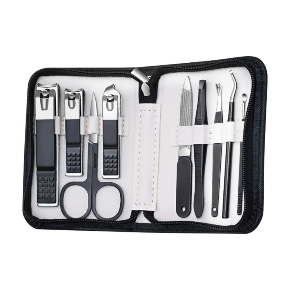Kit Manicure 9 Peças com Estojo Compacto – Aço Inox, Cortadores, Tesoura e Acessórios