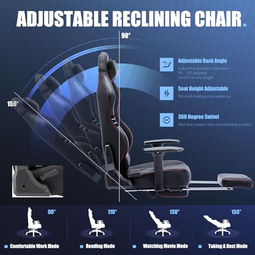COLAMY Big and Tall Gaming Chair with Footrest -Racing Style Computer Gamer PC Chair, Ergonomic High Back, Wide Seat, Reclining Back, 3D Armrest, Headrest and Lumbar Support for Adult, Black - Image 5