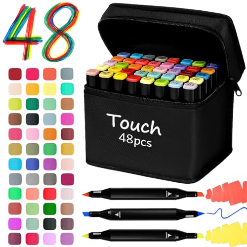 Estojo 48 Canetinhas Profissionais Permanentes Dupla Artístico Colorir Desenhar Escola